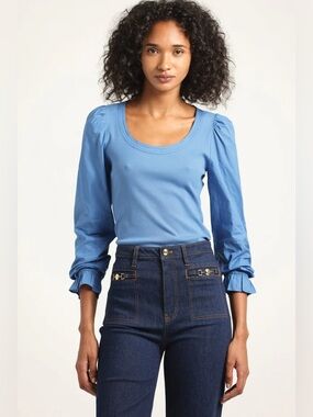 DEREK LAM 10 CROSBY AISHAH SCOOP NECK LONG SLEEVE RIBBED TOP Winter Sky